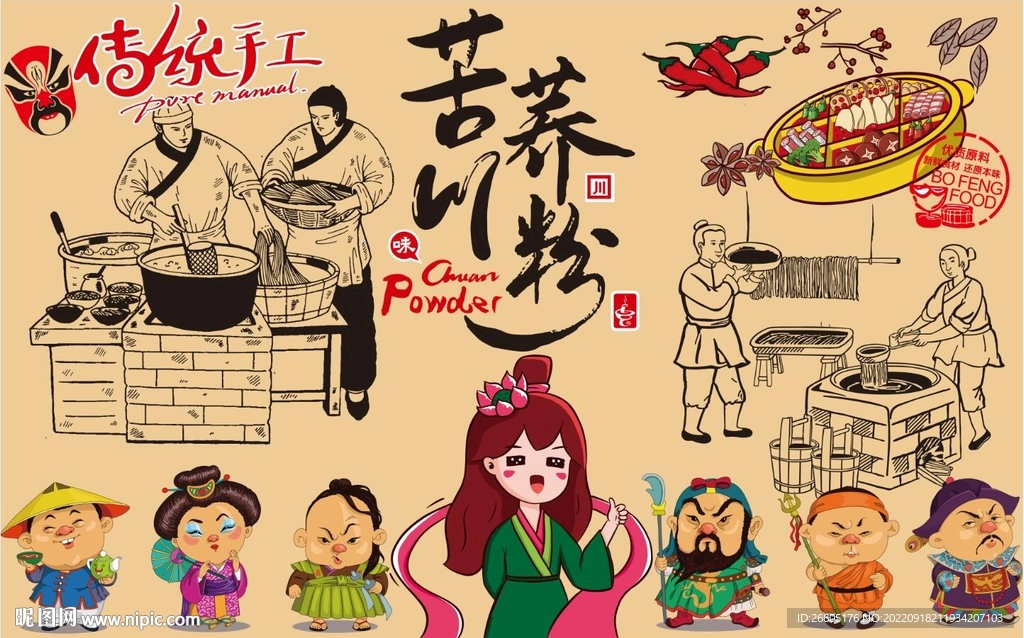 最新火锅川粉背景墙CDR模板