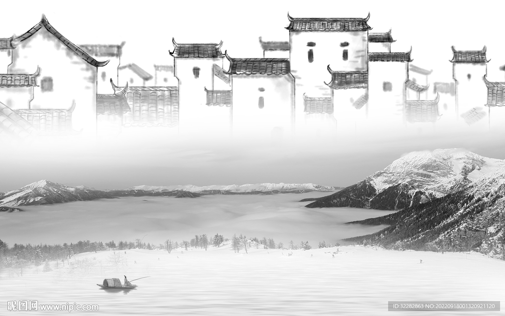 别墅高档灰色山水 TiF分层