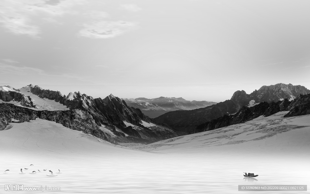 无框画高档灰色山水 TiF分层