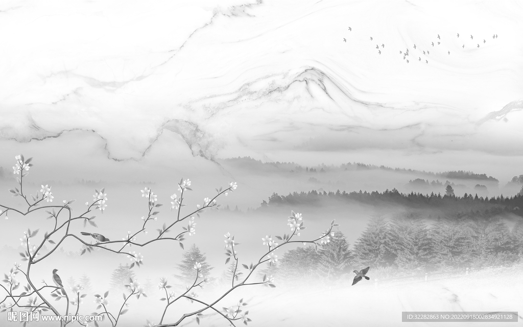 现代高档灰色山水 TiF分层