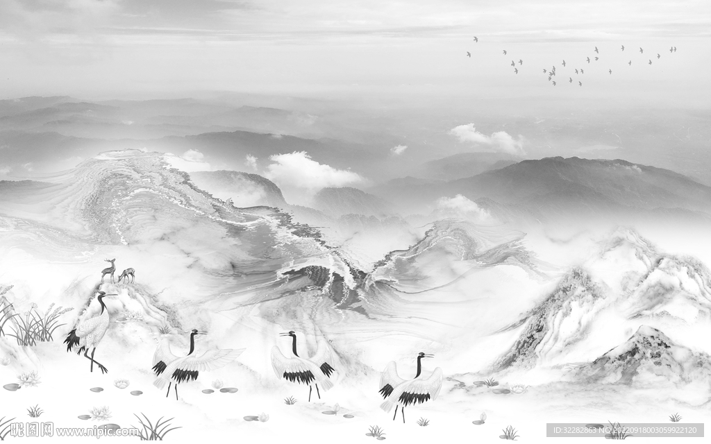 爆款 高档灰色山水 TiF分层