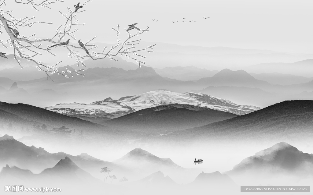 简约高档灰色山水 TiF分层