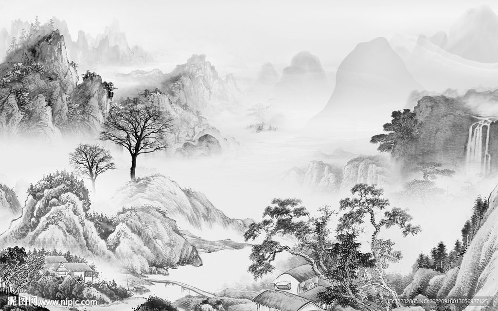 人气灰色中式山水 TiF分层