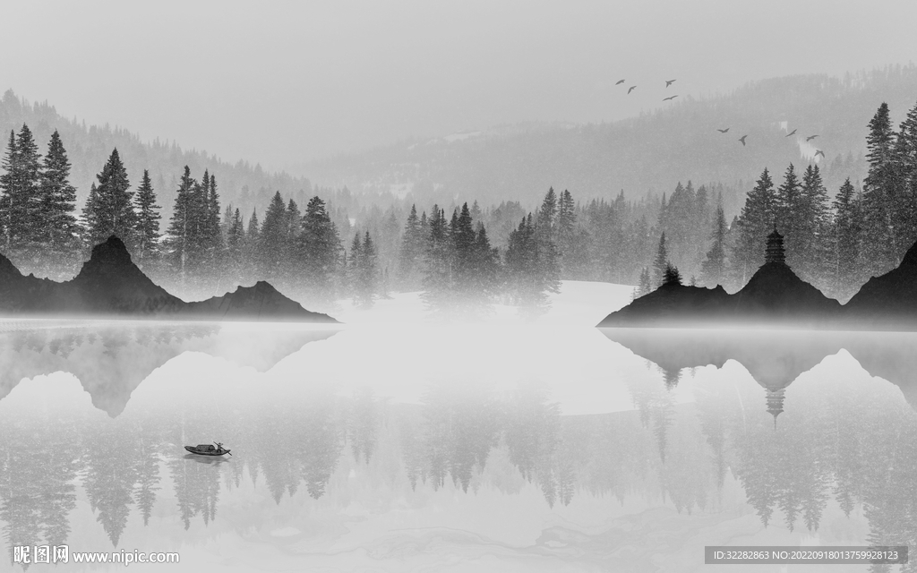 现代灰色中式山水 TiF分层