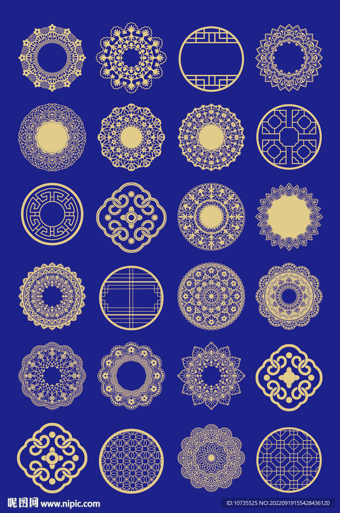 AI矢量中式圆形花纹边框图形