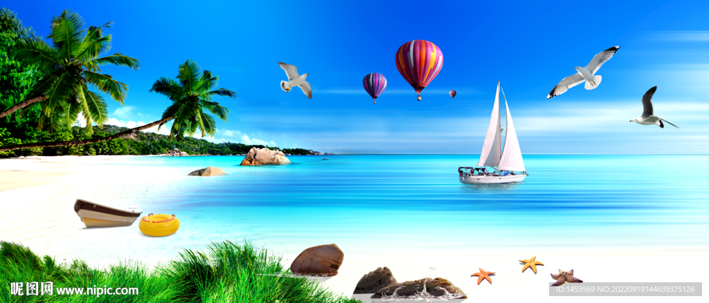 唯美海滩电视背景墙