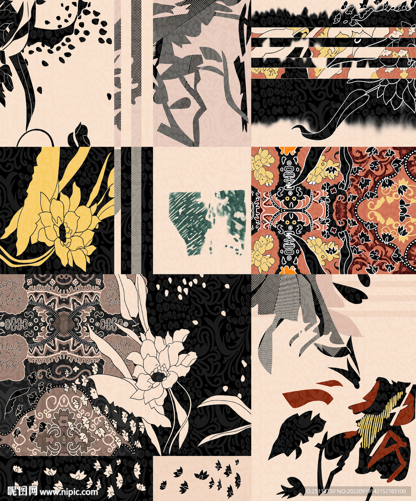 拼接花朵大牌数码印花