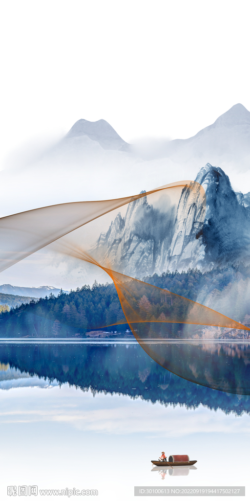 中国风玄关背景山水 tif分层