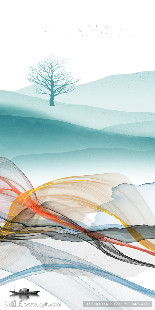 高档玄关山水挂画 tif分层