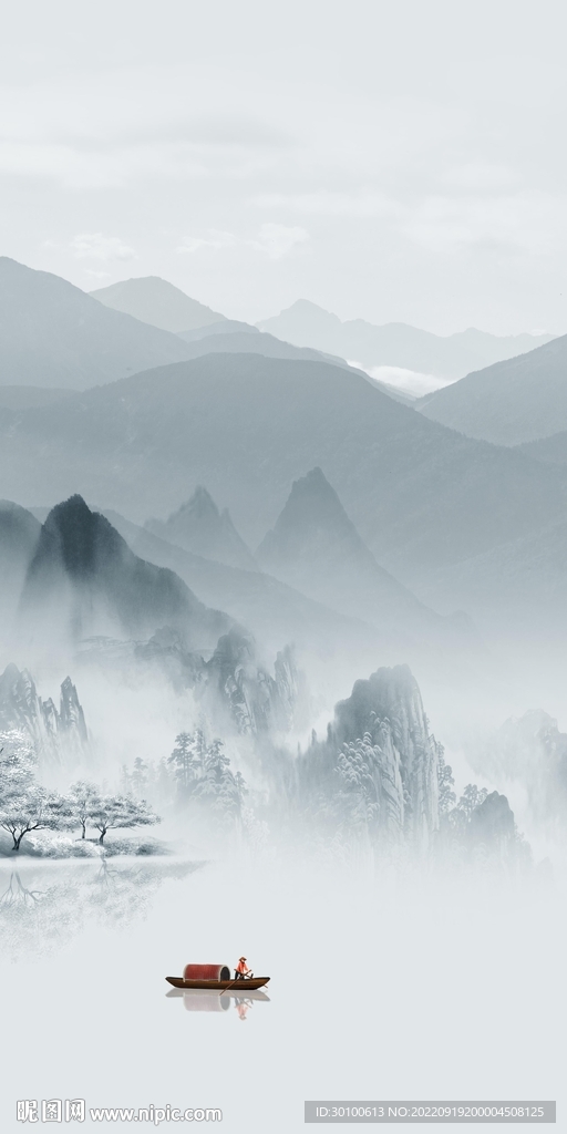 别墅玄关山水挂画 tif分层