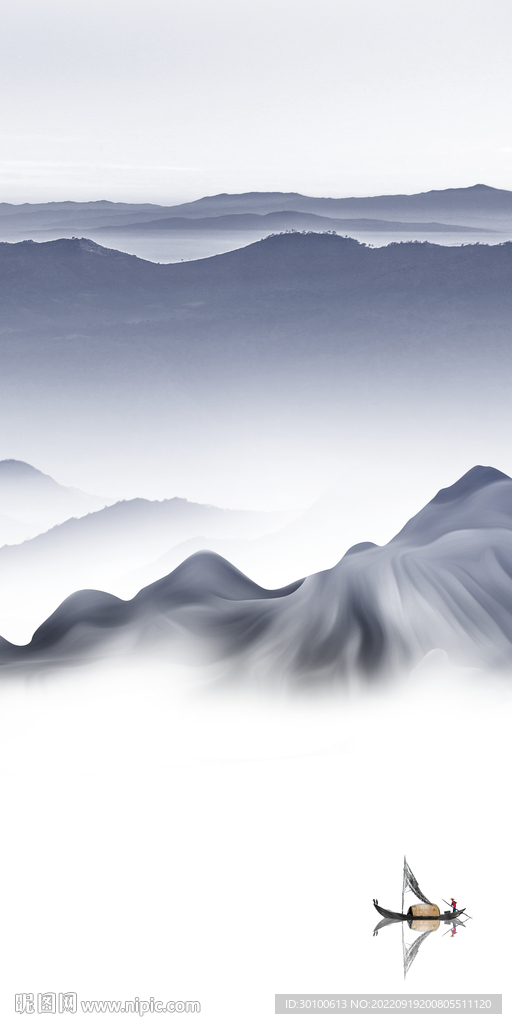 简约 玄关背景山水 tif分层