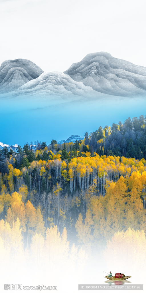 高清 玄关背景山水 tif分层