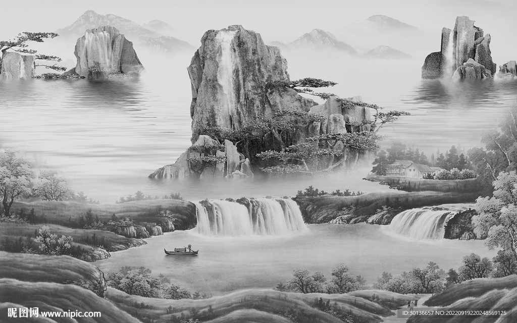 背景墙现代新品山水 Tif分层