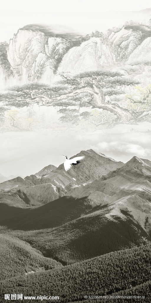  新中式山水意境玄关 Tif分