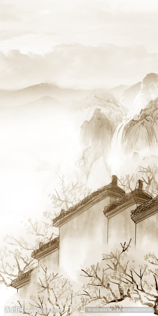 国画山水意境玄关 Tif分层