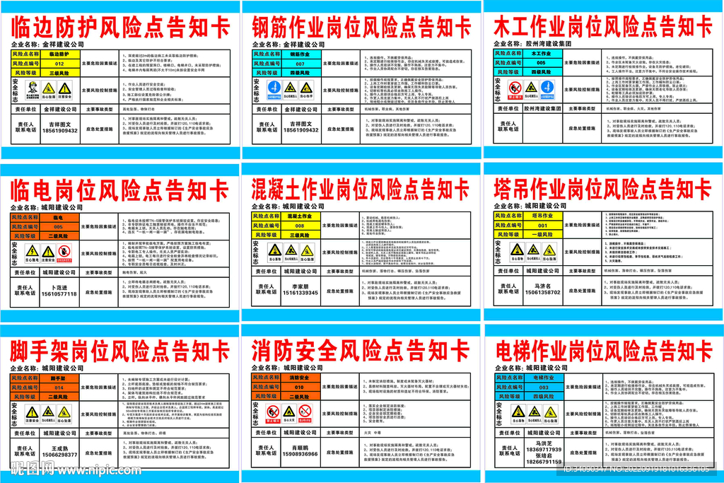 工地各工种安全风险点告知卡