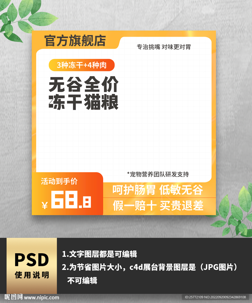 猫粮黄色电商主图