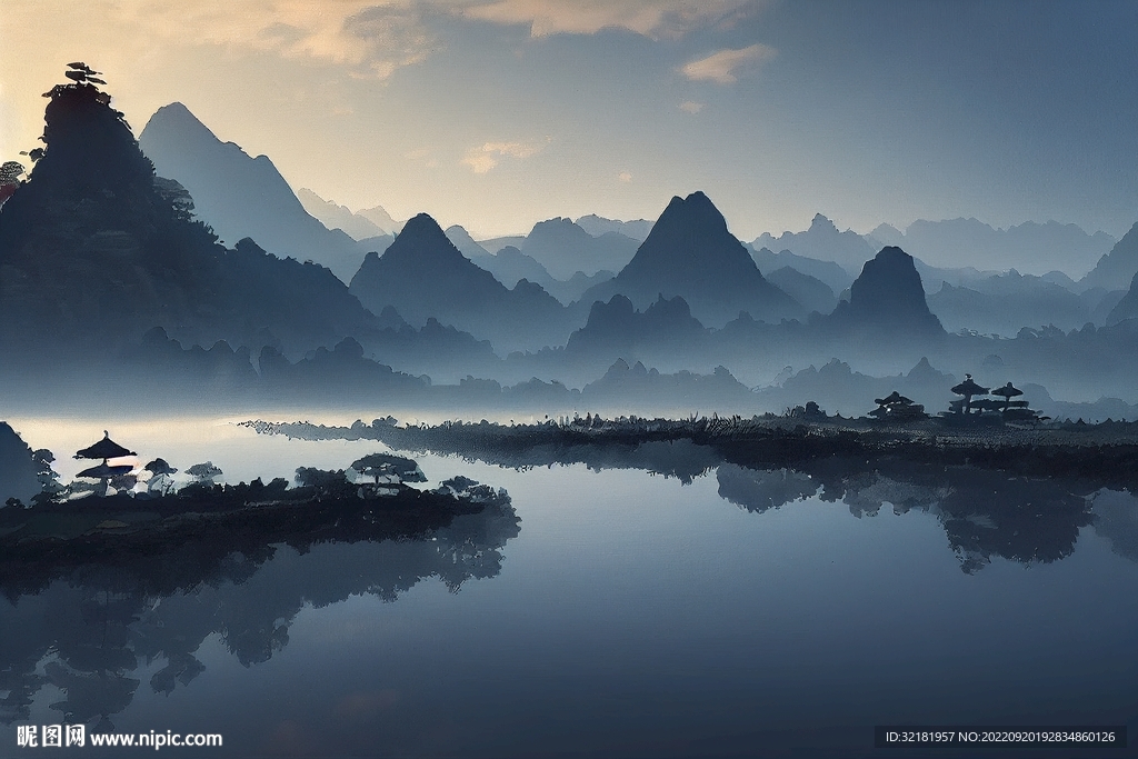 黑白水墨山水