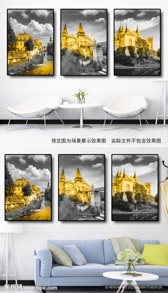 现代金箔黑白建筑装饰画