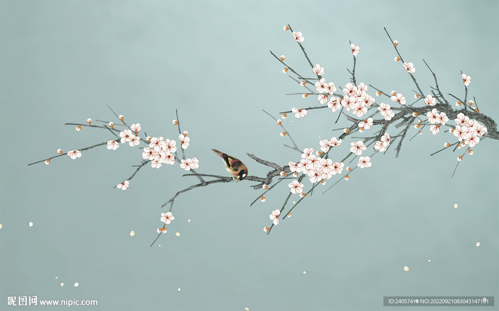 新中式工笔花鸟梅花背景墙装饰画