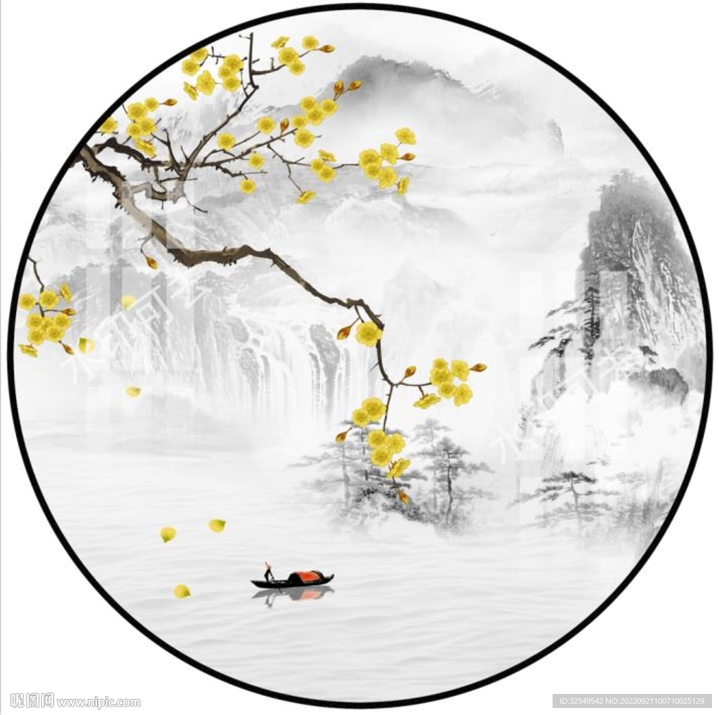 新中式水墨花鸟山水画