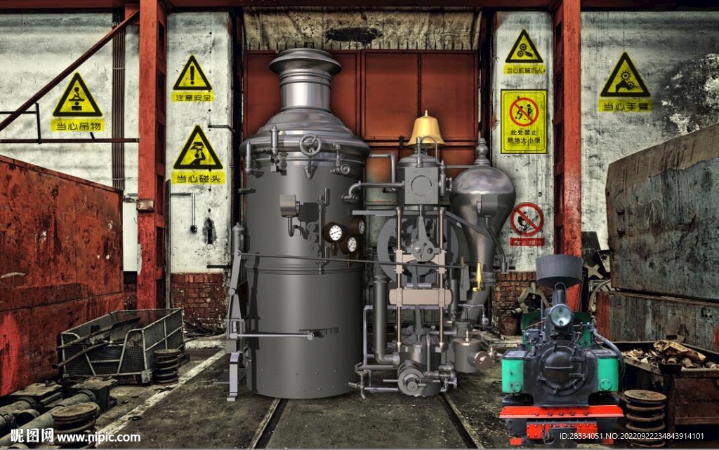 复古工业风机器厂房背景墙