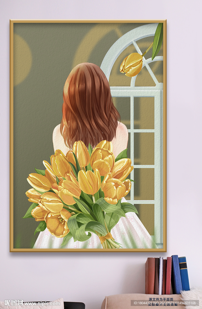 现代简约美女郁金香小清新装饰画