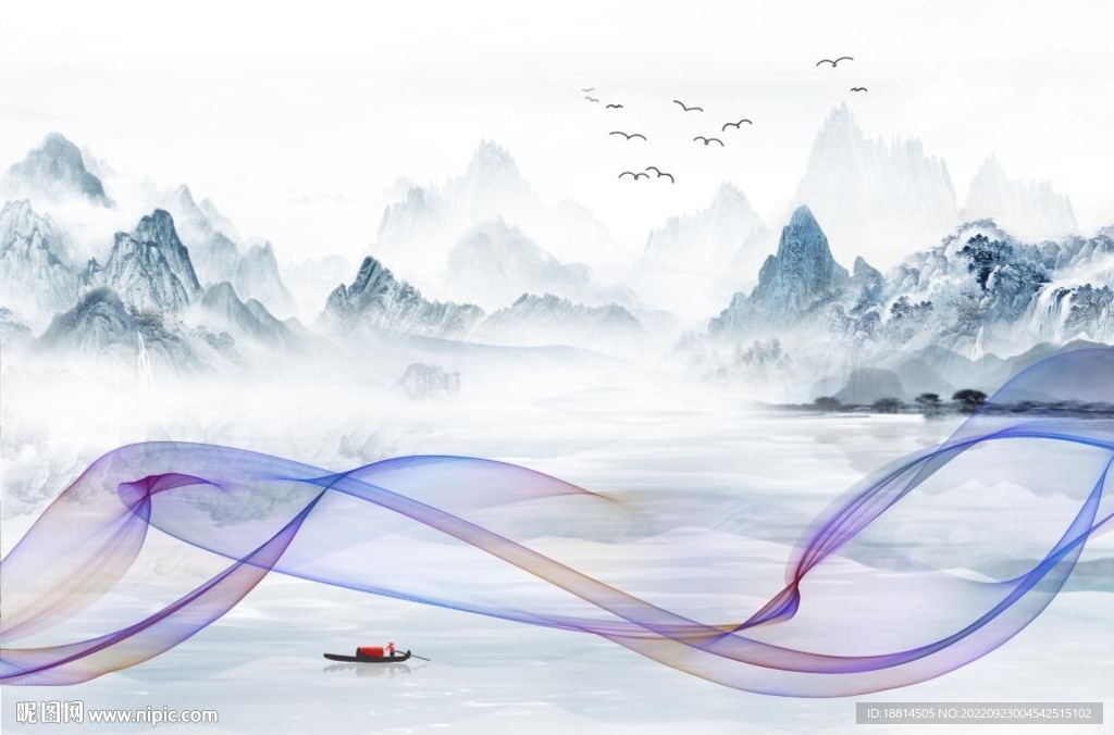 简约客厅山水背景墙