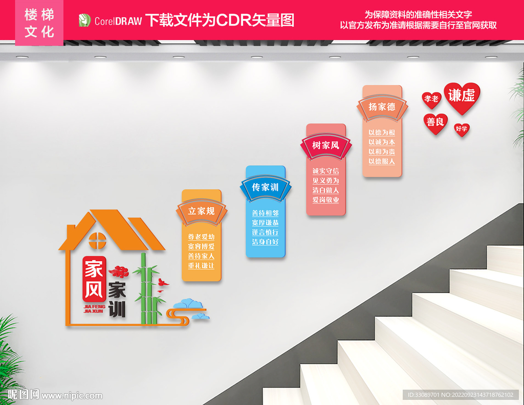 家风家训妇女之家楼梯文化墙