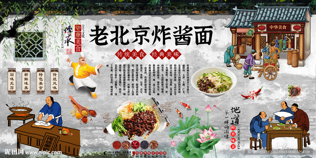 老北京炸酱面背景墙