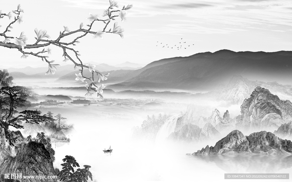 高清爆款灰色山水 TIf分层