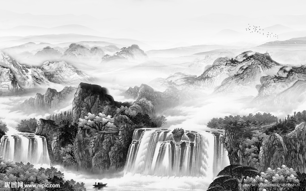 国画爆款灰色山水 TIf分层