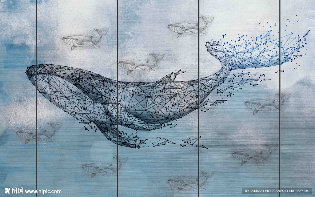现代简约线条鲸鱼北欧背景墙