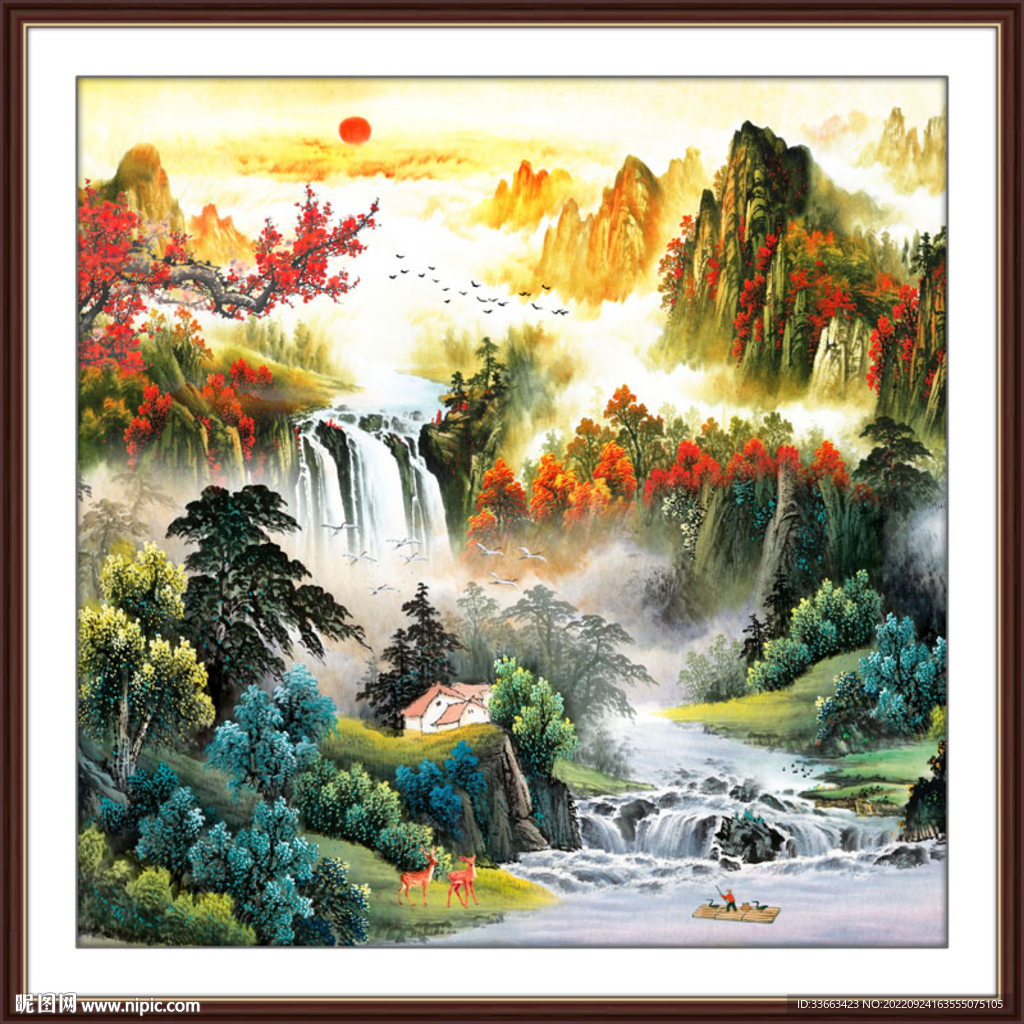 鸿运当头国画山水风景装饰画