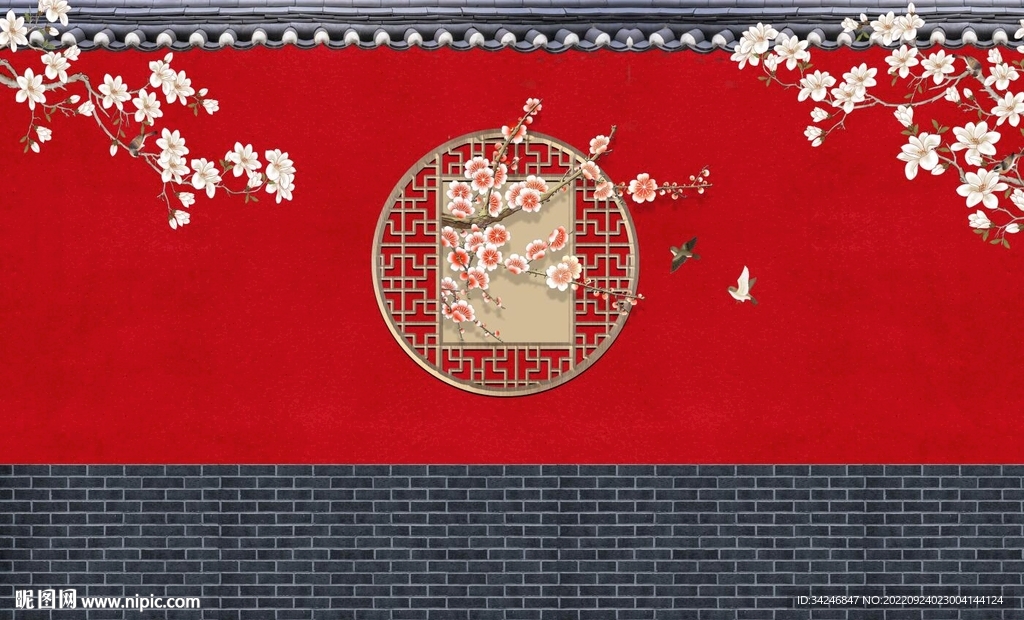 中式古风红墙