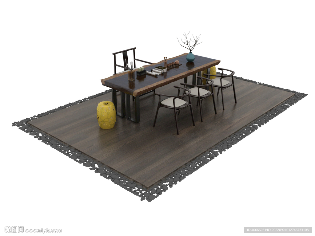 中式禅风茶桌3d模型