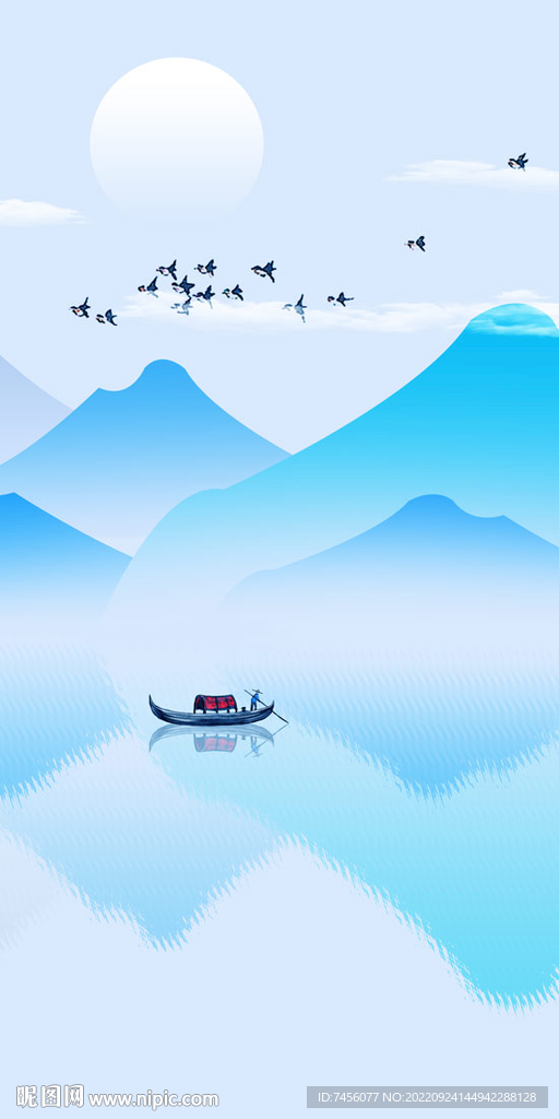 淡雅水墨湖泊美景玄关装饰画