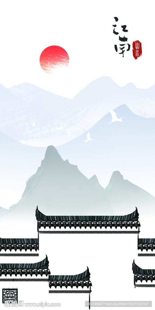 江南美景水墨玄关装饰画