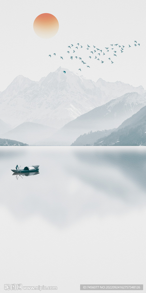 水墨湖畔风景画玄关过道