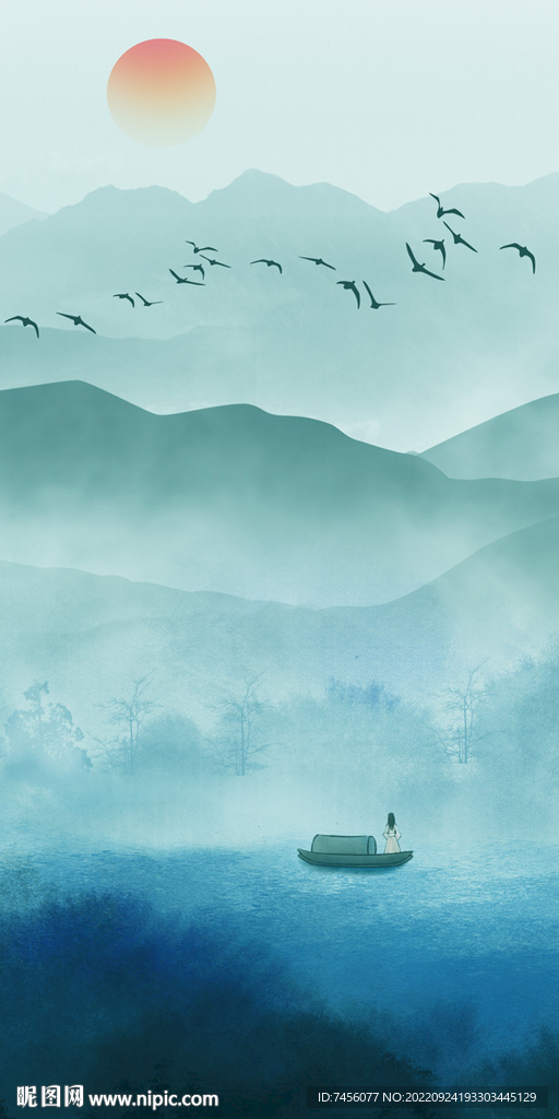 水墨山脉艺术玄关过道