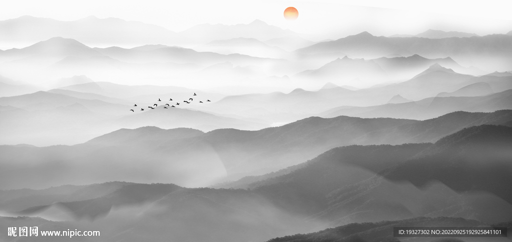 远山群山水墨山水画