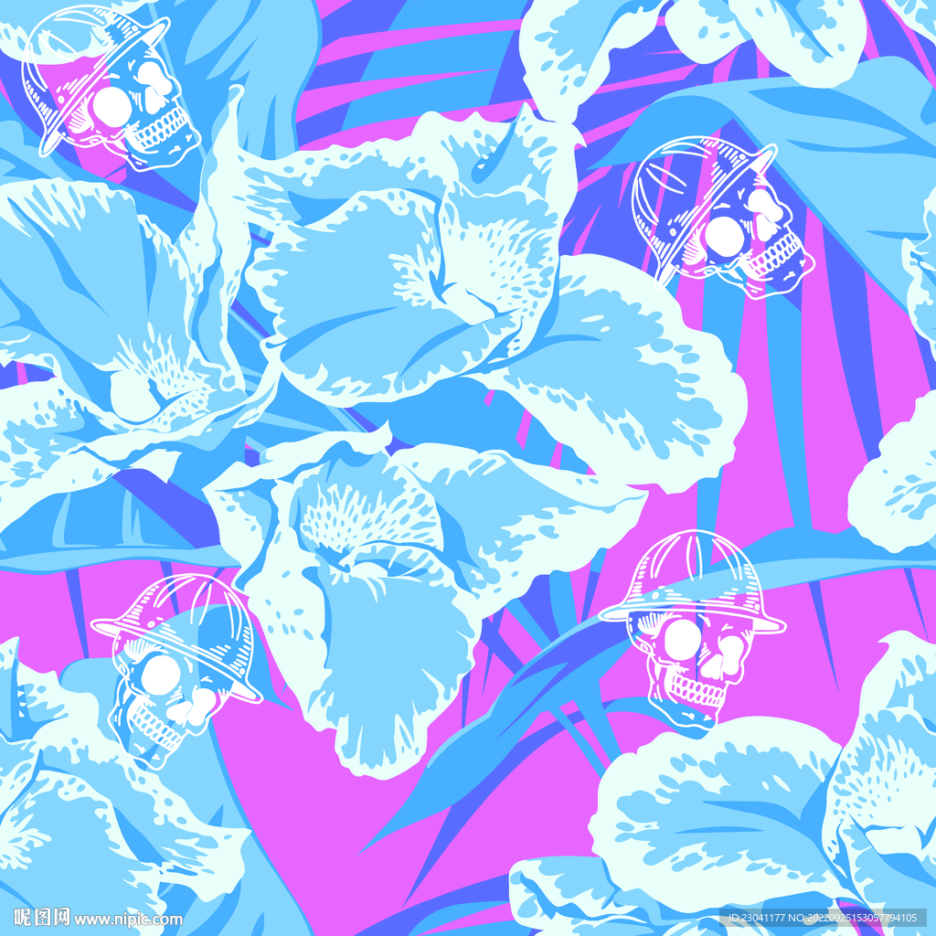 手绘骷髅蓝色花