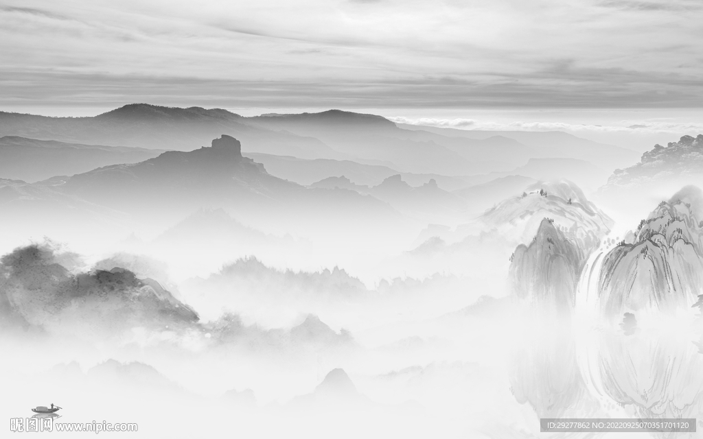 简 约意境中式山水 Tif分层