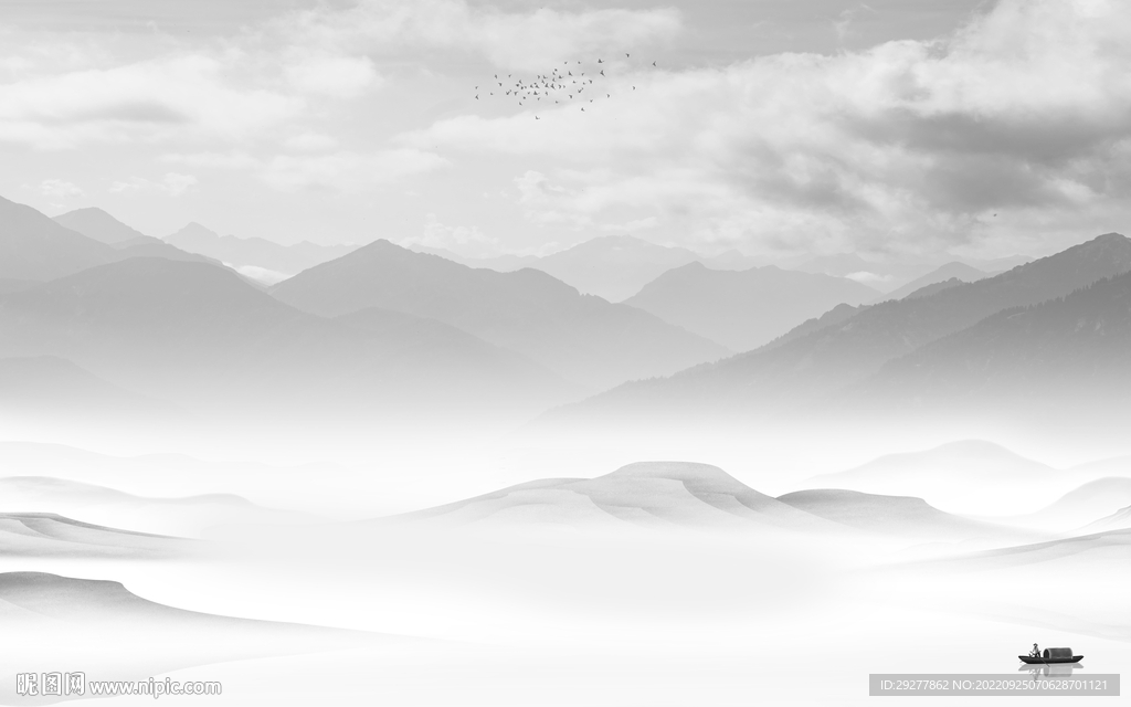 现代意境中式山水 Tif分层