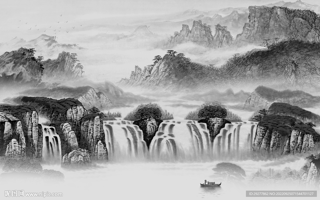 国画灰色简约山水 Tif分层