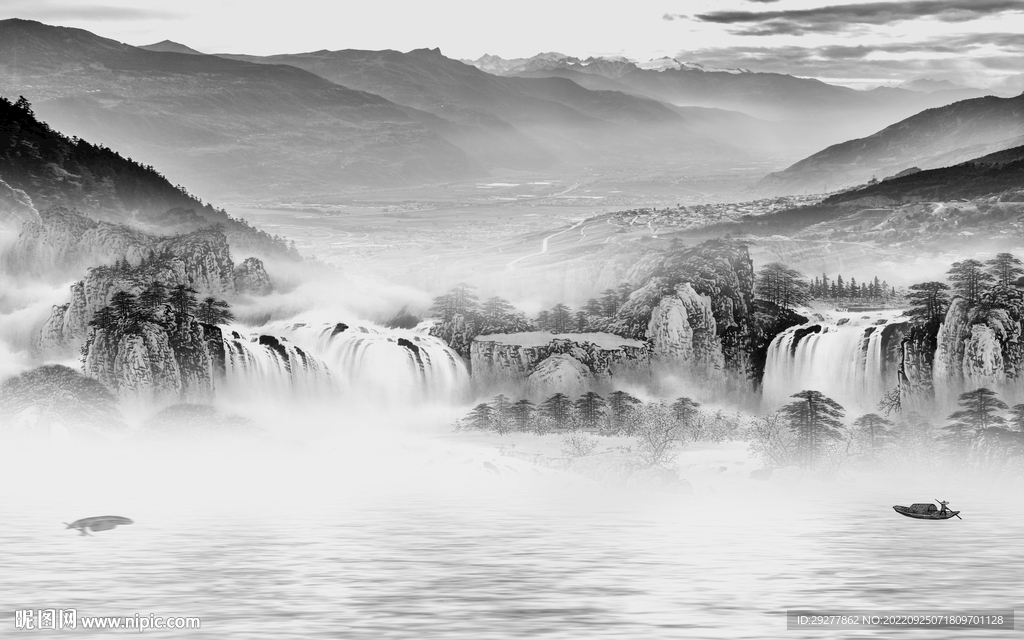 爆款灰色简约山水 Tif分层