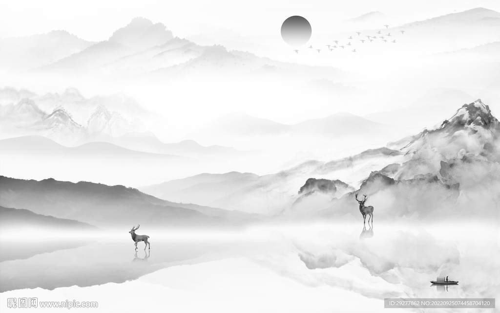 人气灰色简约山水 Tif分层