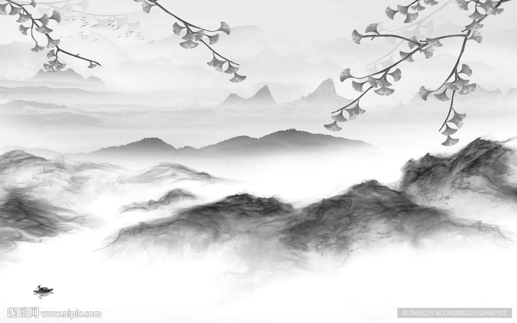 高端意境灰色山水 tIf分层