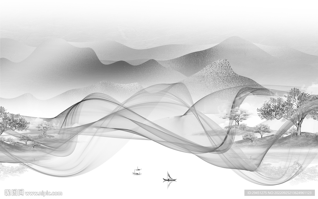 爆款意境灰色山水 tIf分层