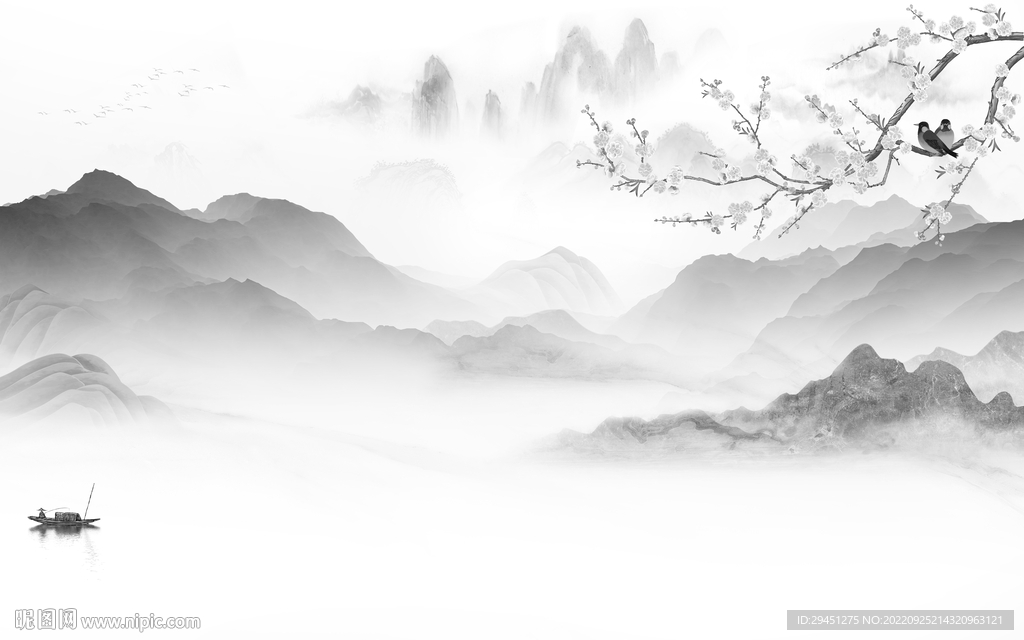 简约意境灰色山水 tIf分层